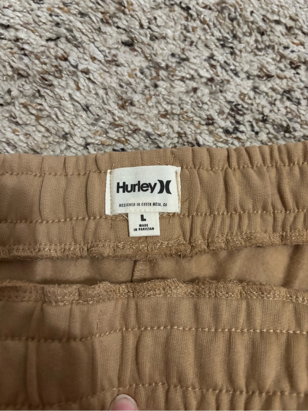 Hurley Tan Drawstring Athletic Shorts with Logo Patch - Picture 2 of 3